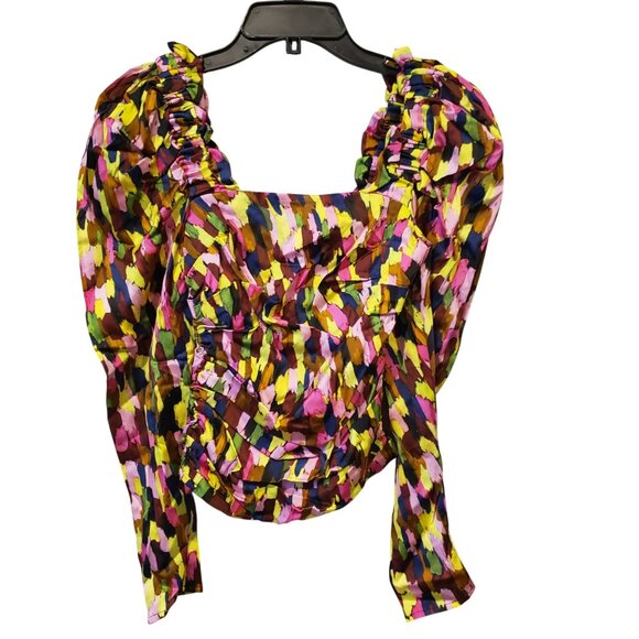 Brogger Multicolor Ruched Sleeve Blouse Colorful Art to Wear Artsy Boho Designer - Picture 5 of 16